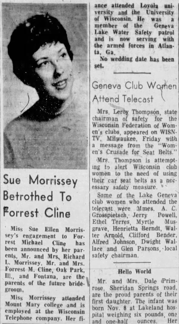 Engagement Announcement Sue Morrissey to Forrest Cline